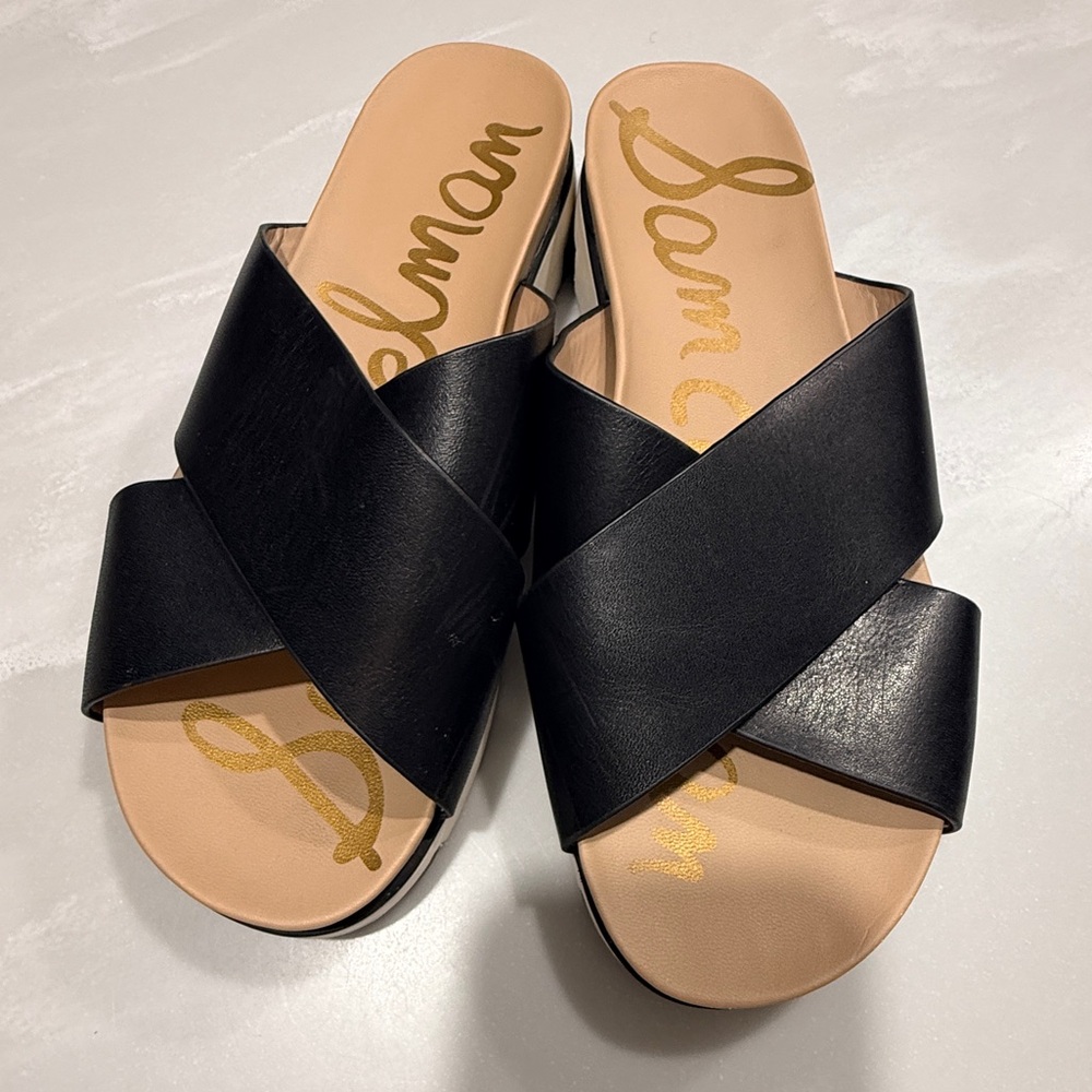 Black Crisscross Leather Women's Slide Sandals Audrea Sam Edelman sz 6.
